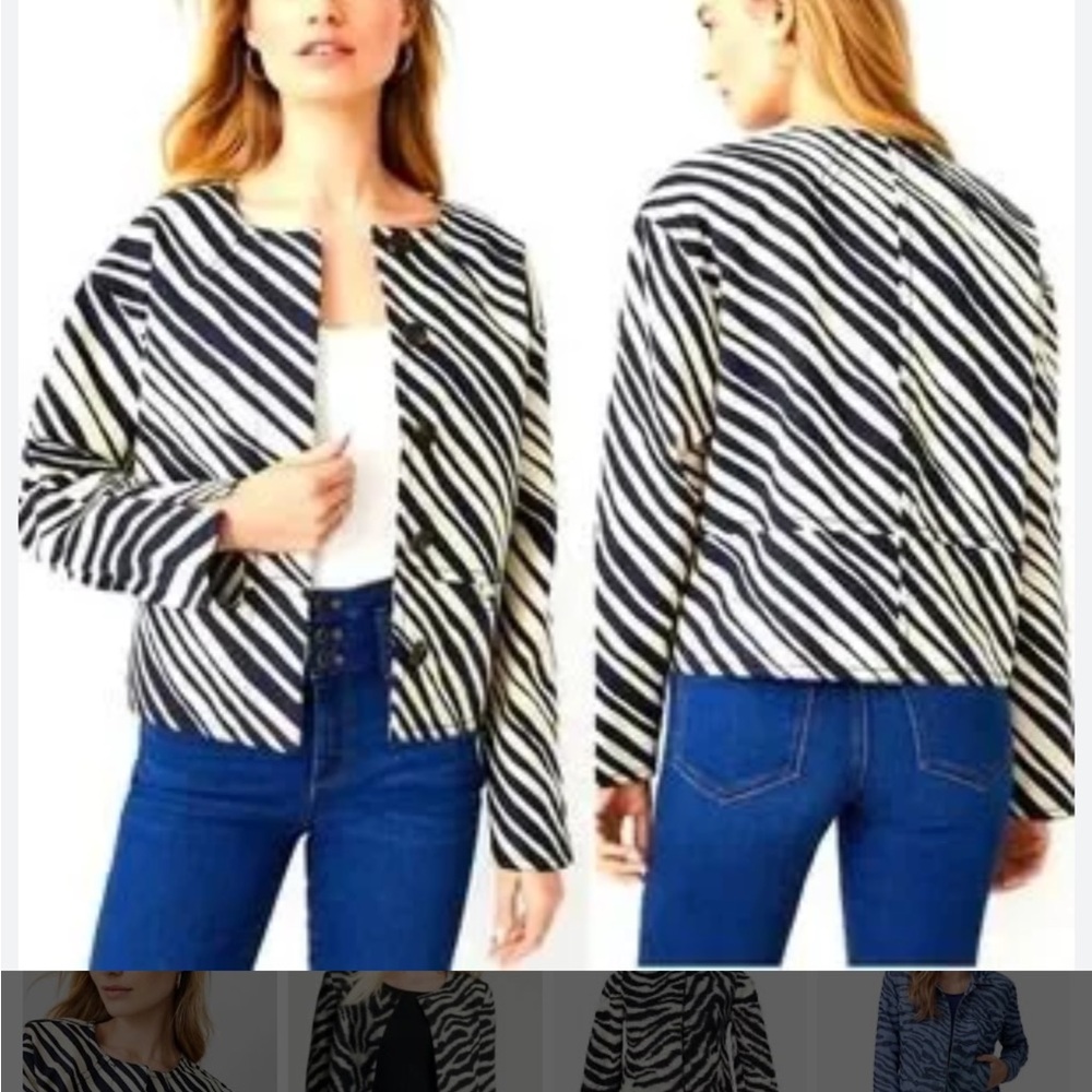 Ann Taylor zebra print jacket, long sleeves, front hidden buttons, lined. size L